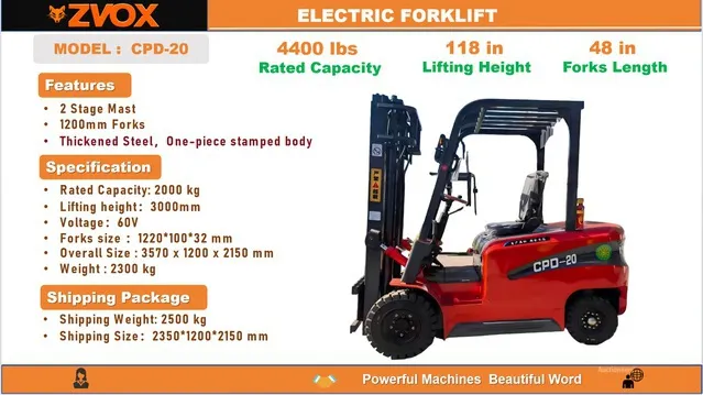 2026 ZVOX CPD-20 4400 lb Electric Forklift (Unused)