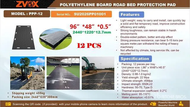 Quantity of (12) 2026 ZVOX PPP-12 48 in x 96 in Polyethylene Board Road Bed Protection Mats (Unused)