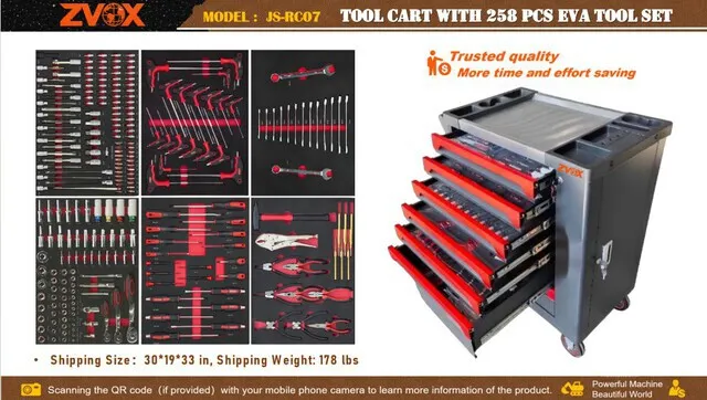 2026 ZVOX JS-RC07 Tool Cart w/ (258) pcs Tool Set (Unused)