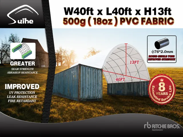 2026 Suihe C404013-500gPVC 40 ft x 40 ft x 13 ft Storage Canopy (Unused)