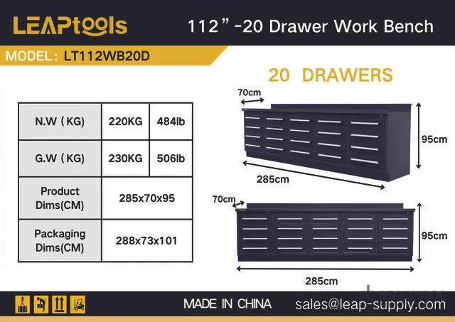 2026 LEAPtools LT112WB20D 2850 mm 20-Drawer Workbench (Unused)