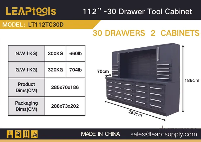 2026 LEAPtools LT112TC30D 2850 mm 30-Drawer Workbench (Unused)
