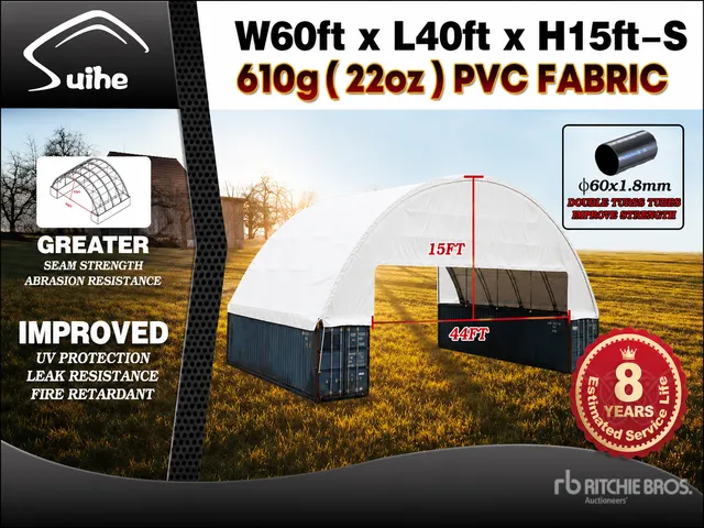 2026 Suihe C604015S-610gPVC 60 ft x 40 ft x 15 ft Storage Canopy (Unused)