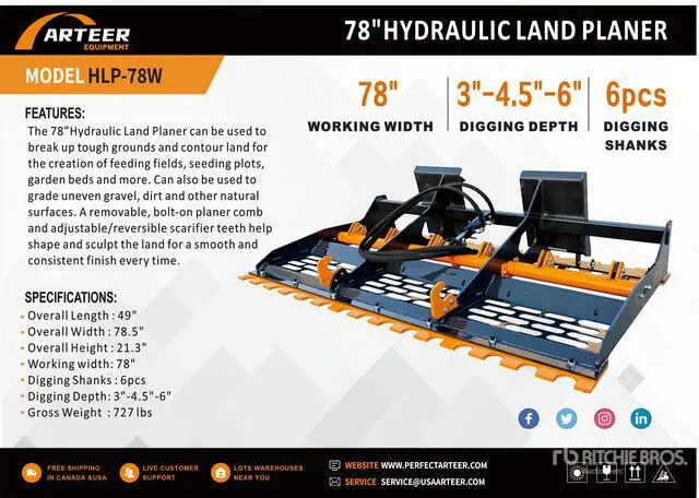 2026 ARTEER HLP-78W 78 In Hydraulic Skid Steer Landplane (Unused)