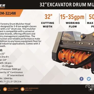 2026 ARTEER EDM-3214W 32 in Excavator Drum Mulcher - Fits 3 - 8 ton (Unused)