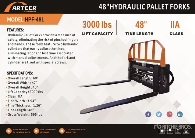 2026 ARTEER HPF-48L 48 In Hydraulic Skid Steer Forks (Unused)
