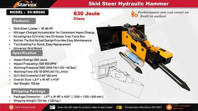 2026 STARVOX SV-BR680 Skid Steer Breaker (Unused)