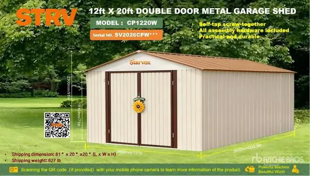 2026 STARVOX CP1220W 12 ft x 20 ft Metal Garage Shed (Unused)