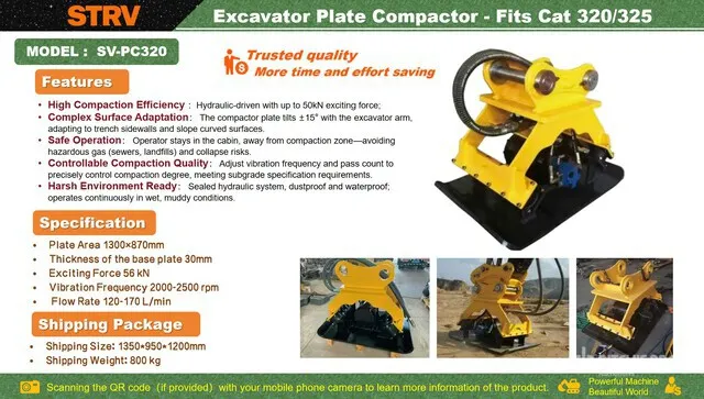 2026 STARVOX SV-PC320 Excavator Plate Compactor Attachment - Fits Cat 320, 325 (Unused)