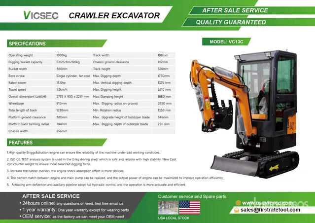2026 VICSEC VC13C Crawler Mini Excavator (Unused)
