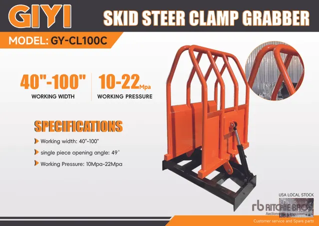 2026 GIYI GY-CL100C 100 in Skid Steer Clamp Grabber (Unused)
