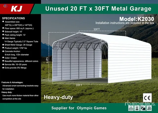 2026 KJ K2030 20 ft x 30 ft Enclosed Carport (Unused)