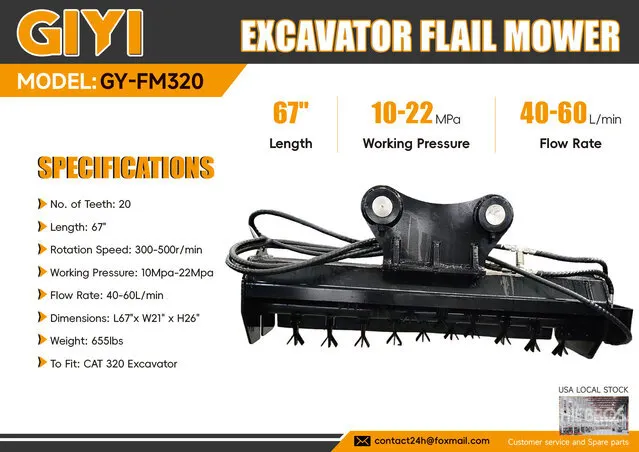2026 GIYI GY-FM320 67 in Excavator Flail Mower (Unused)