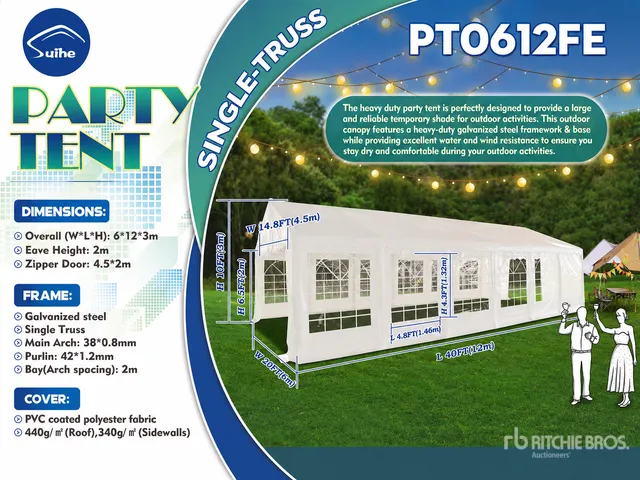 2026 Suihe PT0612FB 40 ft x 20 ft Commercial Party Tent (Unused)