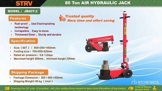 2026 STARVOX JB80T-2 80 Ton Pneumatic/Hydraulic Floor Jack (Unused)