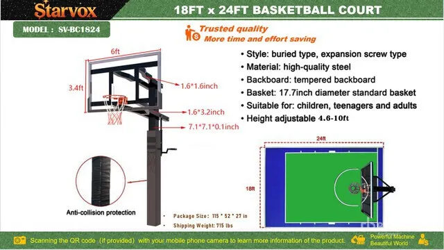2026 STARVOX SV-BC1824 18 Ft x 24 Ft Basketball Court w/Adjustable Backboard (Unused)
