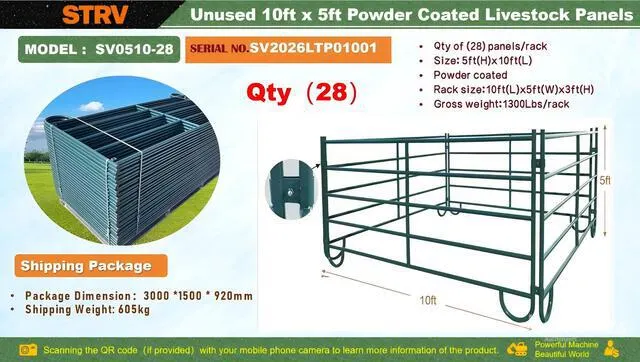 Quantity of (28) 2026 STARVOX SV0510-28 10 ft x 5 ft Powder Coated Livestock Panel (Unused)