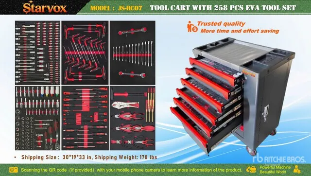 2026 STARVOX JS-RC07 Tool Cart w/ (258) Pcs Tool Set (Unused)