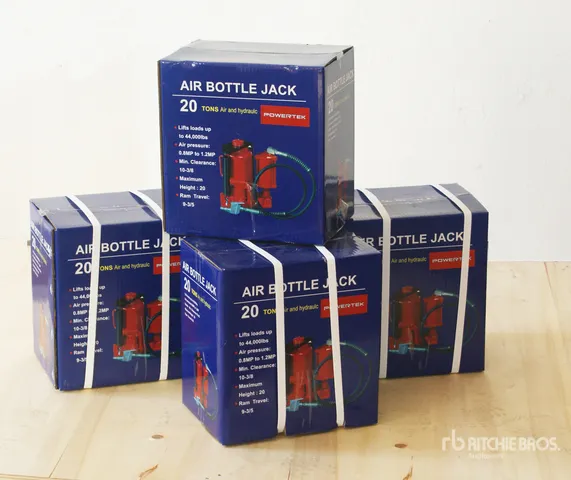 Quantity of (4) 2026 Powertek 20T lifter 20 ton Pneumatic Bottle Jack (Unused)