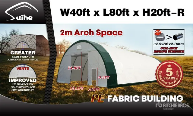 2026 Suihe S408020R-300gPE 40 ft x 80 ft x 20 ft Storage Building (Unused)