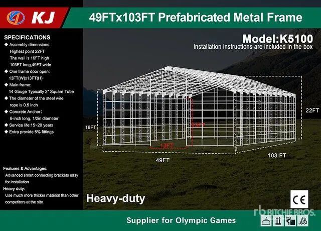 2026 KJ K5100 103 ft x 49 ft Prefabricated Metal Frame (Unused)