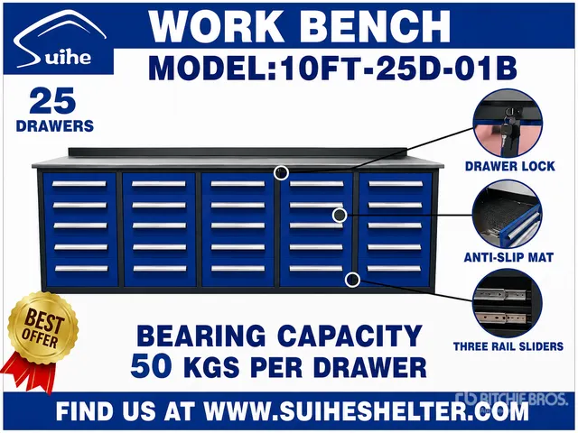 2026 Suihe NWB-25DB-10 10 ft 25-Drawer Workbench (Unused)