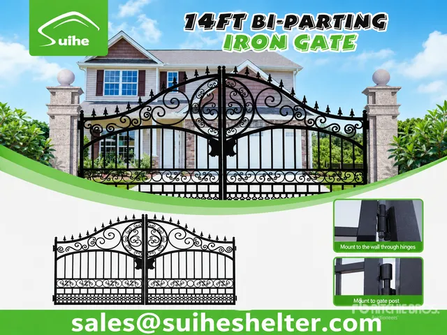 Quantity of (2) 2026 Suihe NG-14Eu-1 14 ft Wrought Iron Bi-Parting Driveway Gate (Unused)