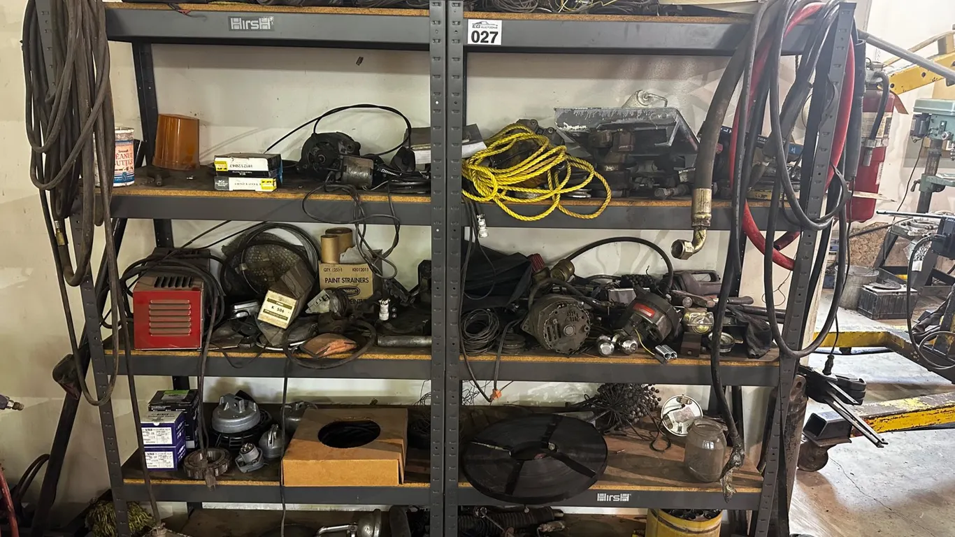 LARGE SHOP SHELVING & AUTOMOTIVE PARTS LOT