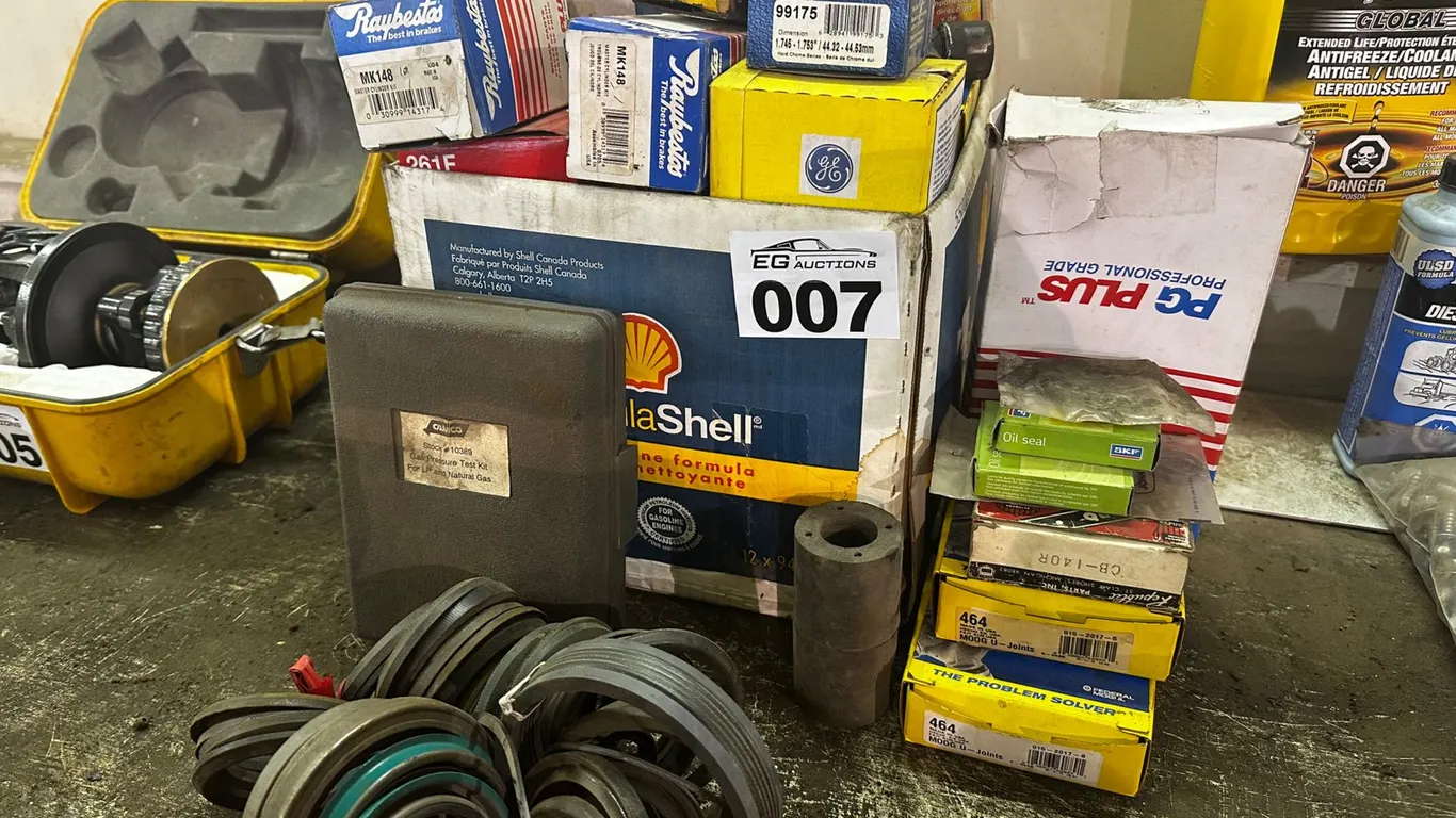 ASSORTMENT OF AUTOMOTIVE SEALS, V-BELTS, BRAKE PARTS