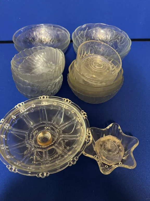 Assorted Clear Pressed and Etched Glass Tableware and Serving Collection
