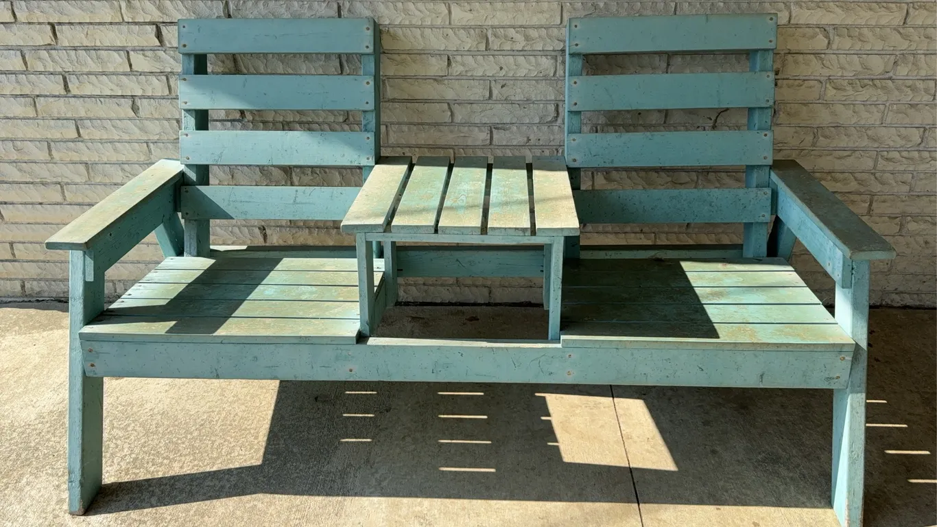 Outdoor Wooden Jack and Jill Bench with Center Table