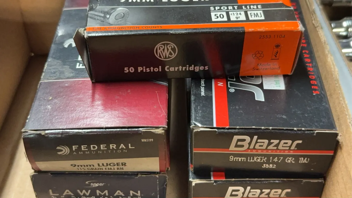 Assorted 9mm Luger Pistol Ammunition Boxes and Cartridges Lot