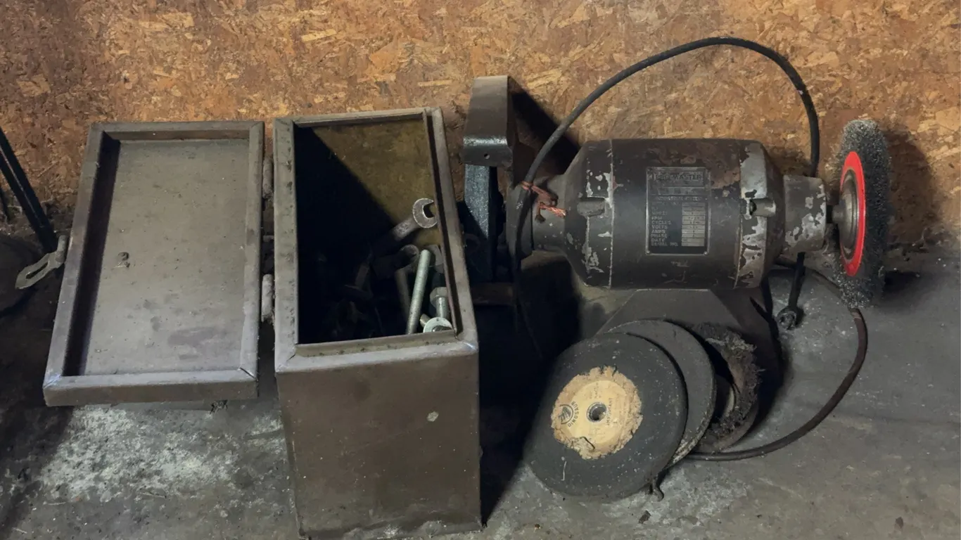 Pro-Master 8 Inch Bench Grinder With Metal Toolbox And Hand Tools