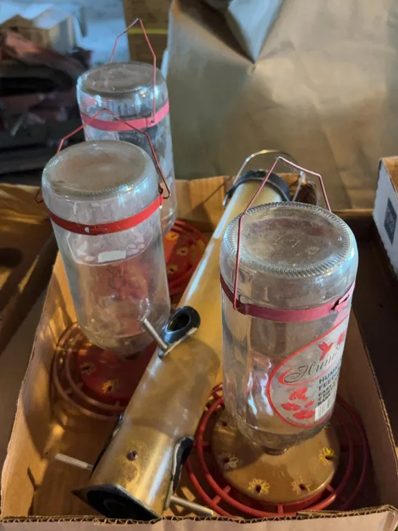 Collection of Three Humdinger Glass Hummingbird Feeders and Tube Feeder