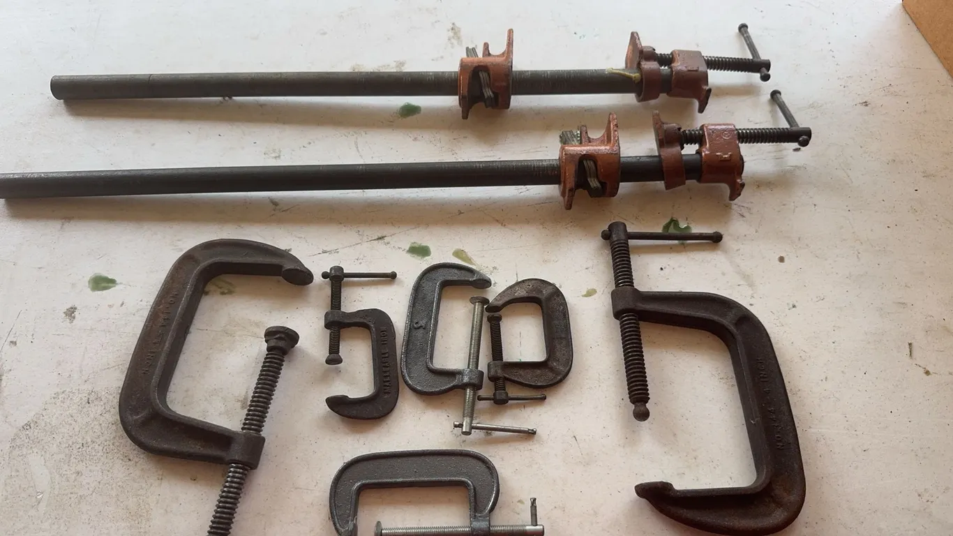 Assorted Malleable Iron C-Clamps and Pony Pipe Clamps