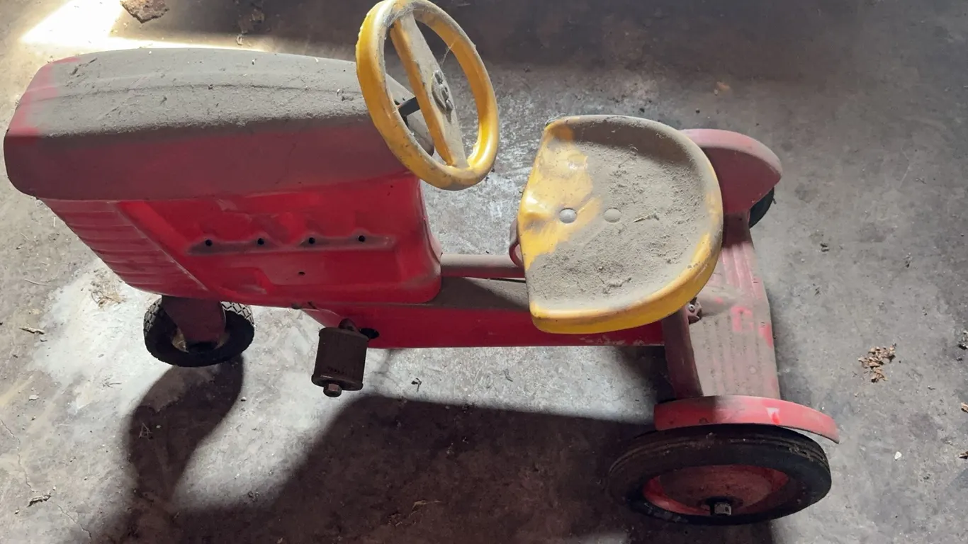 Vintage Red and Yellow Metal Pedal Tractor Ride-On Toy