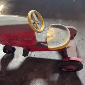Vintage Red and Yellow Metal Pedal Tractor Ride-On Toy