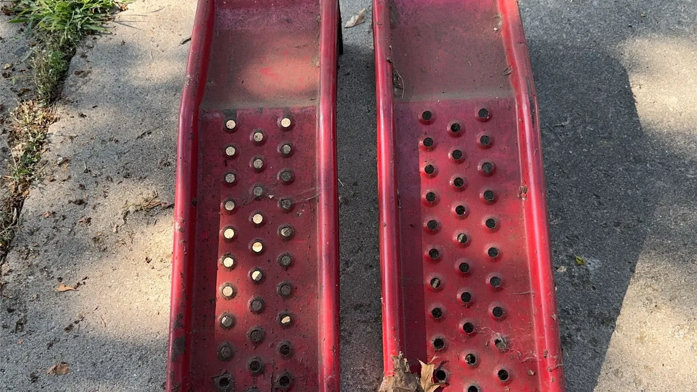 Pair of Red Metal Foxcraft Style Automotive Service Ramps