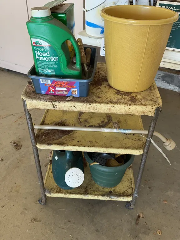 Three Tier Metal Rolling Utility Cart with Gardening Tools