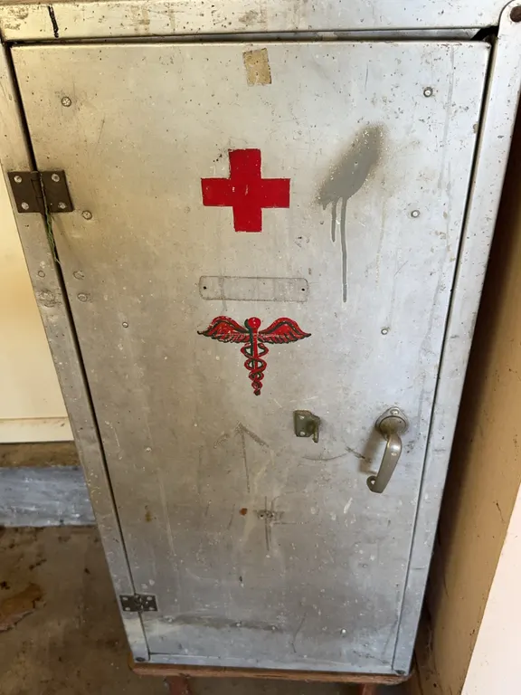 Vintage Metal Medical First Aid Cabinet with Hardware and Tools