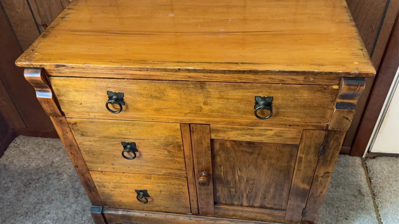 Antique Wooden Dry Sink Washstand Cabinet with Drawers
