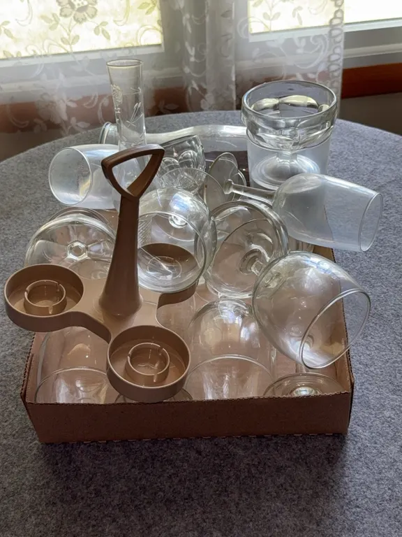 Assorted Clear Glassware Wine Glasses Carafe and Bud Vase Lot