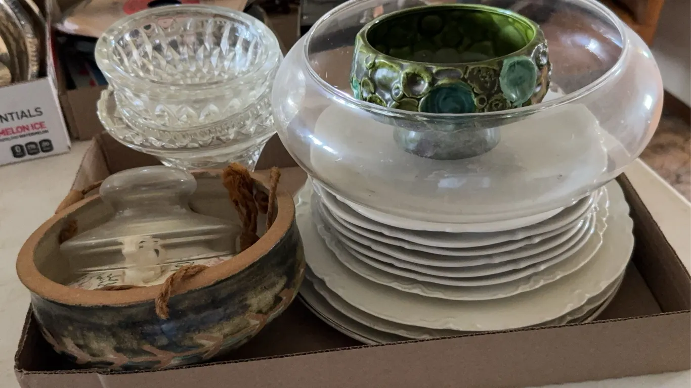 Bareuther Bavaria German Porcelain Plates and EAPG Glassware Lot