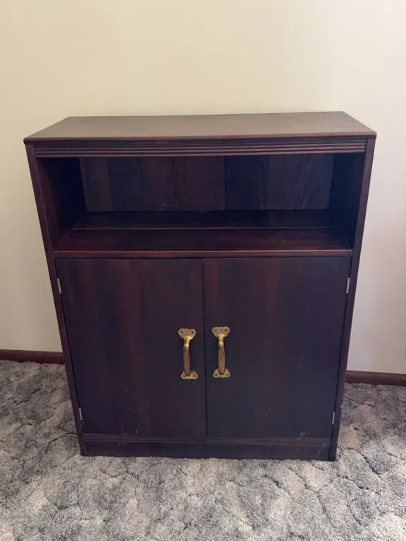 Dark Wood Two Door Base Cabinet With Upper Shelf