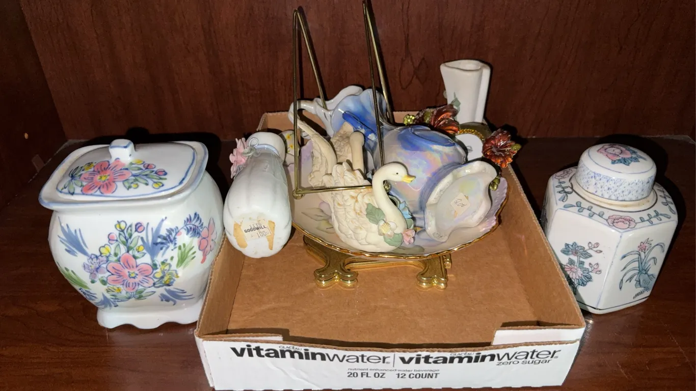 Collection of Assorted Porcelain Vases Floral Ginger Jar and Swan Figurines