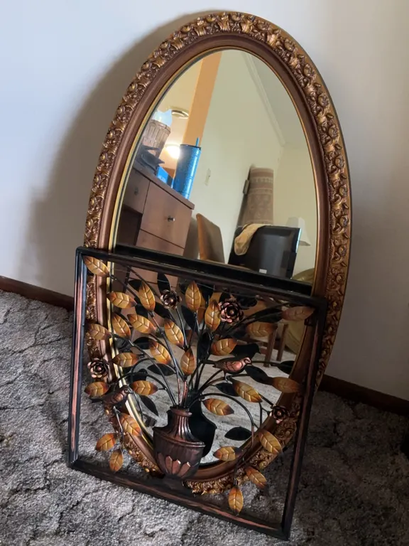 J. A. Olson Company Permaflect Oval Mirror and Metal Wall Art