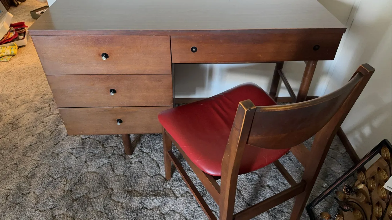 Mid Century Modern Wooden Desk and Chair Set by Scranton Corp