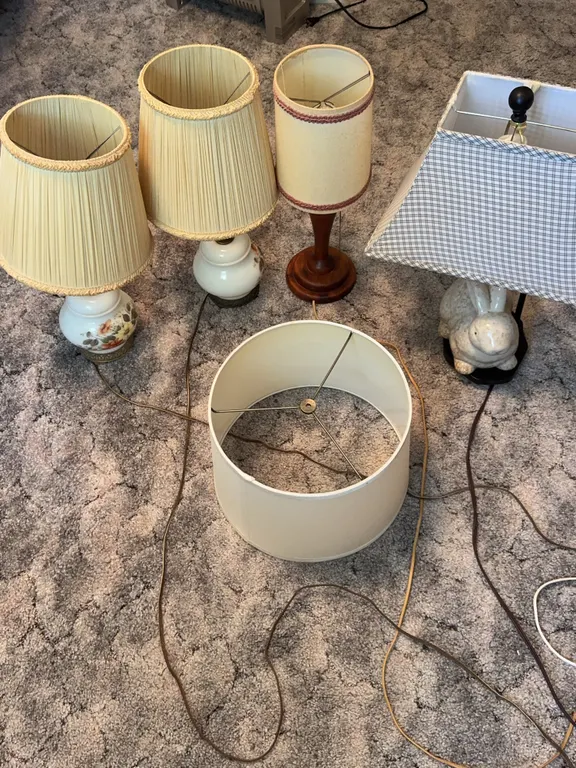 Assorted Table Lamps Ceramic Wood and Extra Drum Lampshade