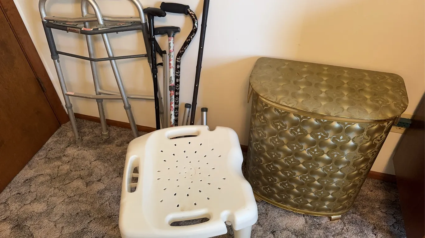Medical Mobility Aids Walkers Canes Shower Chair and Pearl Wick Hamper