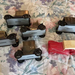 Banthrico Metal Automobile Coin Banks and Avon 1936 MG Decanter Lot